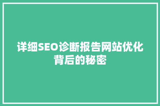 详细SEO诊断报告网站优化背后的秘密