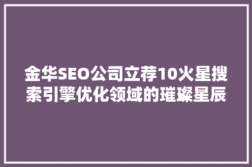 金华SEO公司立荐10火星搜索引擎优化领域的璀璨星辰