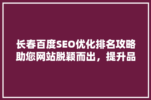 长春百度SEO优化排名攻略助您网站脱颖而出，提升品牌影响力