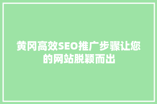 黄冈高效SEO推广步骤让您的网站脱颖而出