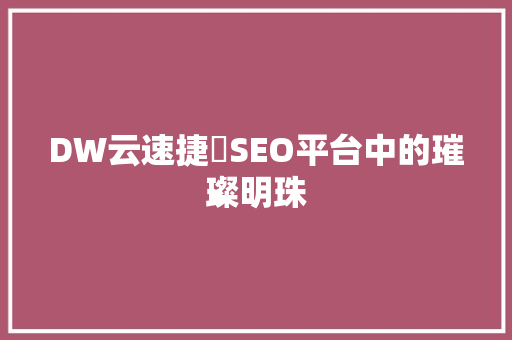 DW云速捷亅SEO平台中的璀璨明珠