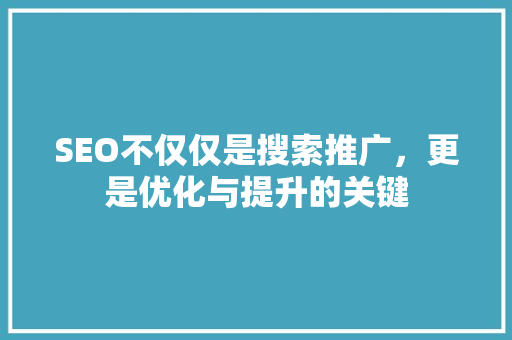 SEO不仅仅是搜索推广，更是优化与提升的关键