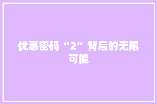优惠密码“2”背后的无限可能