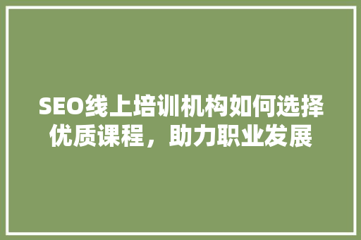 SEO线上培训机构如何选择优质课程，助力职业发展