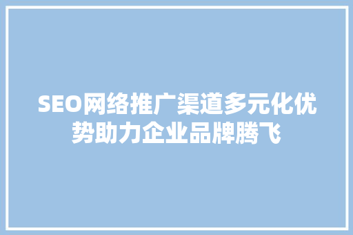 SEO网络推广渠道多元化优势助力企业品牌腾飞