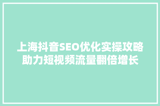 上海抖音SEO优化实操攻略助力短视频流量翻倍增长