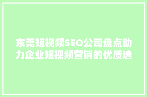 东莞短视频SEO公司盘点助力企业短视频营销的优质选择