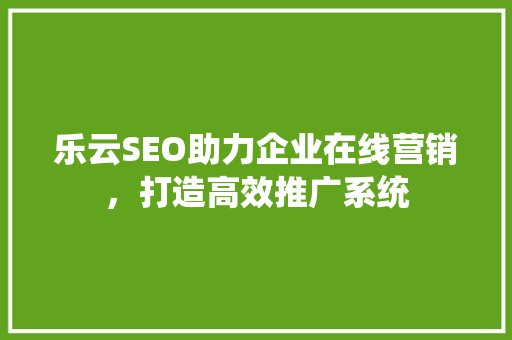 乐云SEO助力企业在线营销，打造高效推广系统