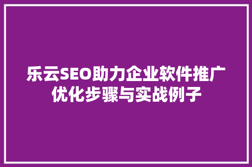 乐云SEO助力企业软件推广优化步骤与实战例子