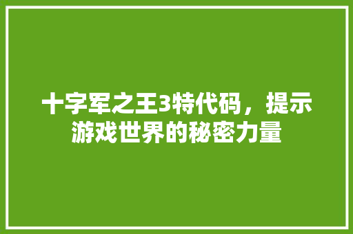 十字军之王3特代码，提示游戏世界的秘密力量