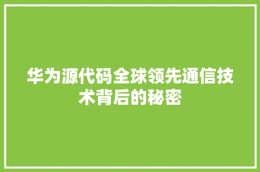 华为源代码全球领先通信技术背后的秘密