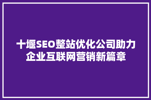 十堰SEO整站优化公司助力企业互联网营销新篇章