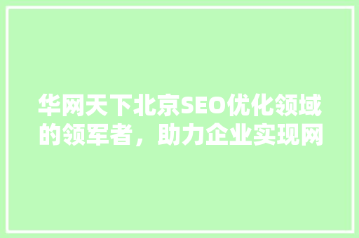 华网天下北京SEO优化领域的领军者，助力企业实现网络营销新突破