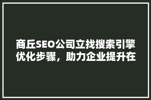 商丘SEO公司立找搜索引擎优化步骤，助力企业提升在线竞争力