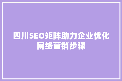 四川SEO矩阵助力企业优化网络营销步骤