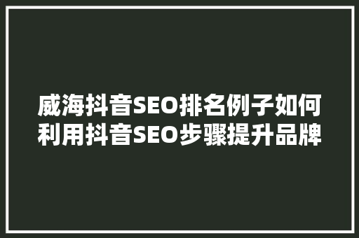 威海抖音SEO排名例子如何利用抖音SEO步骤提升品牌影响力