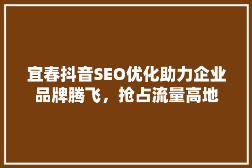 宜春抖音SEO优化助力企业品牌腾飞，抢占流量高地