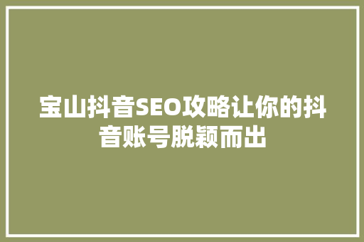 宝山抖音SEO攻略让你的抖音账号脱颖而出