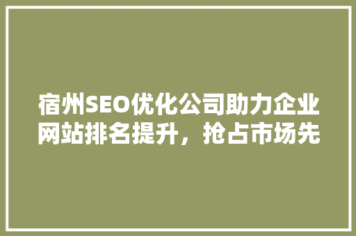 宿州SEO优化公司助力企业网站排名提升，抢占市场先机