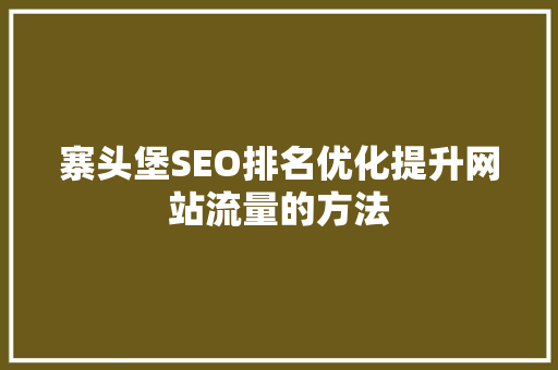 寨头堡SEO排名优化提升网站流量的方法