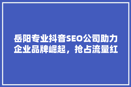 岳阳专业抖音SEO公司助力企业品牌崛起，抢占流量红利