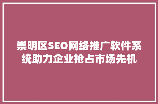 崇明区SEO网络推广软件系统助力企业抢占市场先机