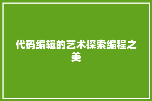 代码编辑的艺术探索编程之美