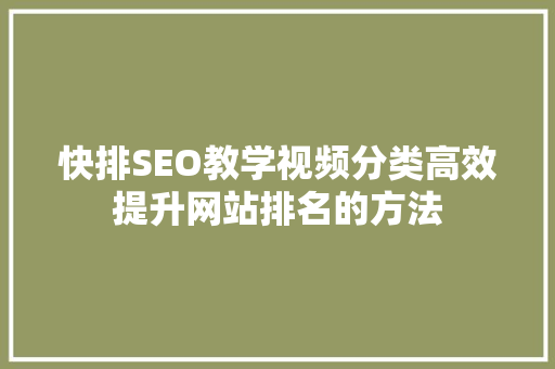 快排SEO教学视频分类高效提升网站排名的方法