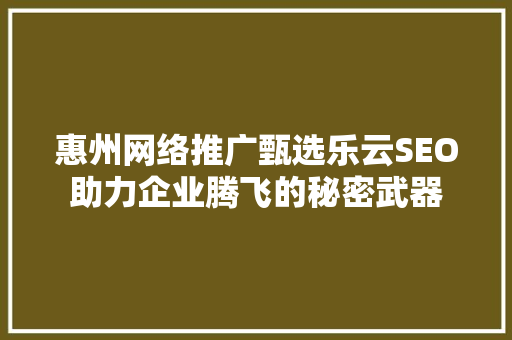 惠州网络推广甄选乐云SEO助力企业腾飞的秘密武器