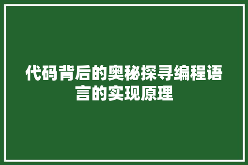 代码背后的奥秘探寻编程语言的实现原理