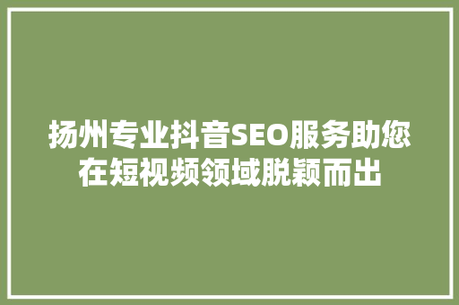 扬州专业抖音SEO服务助您在短视频领域脱颖而出