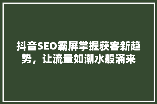 抖音SEO霸屏掌握获客新趋势，让流量如潮水般涌来