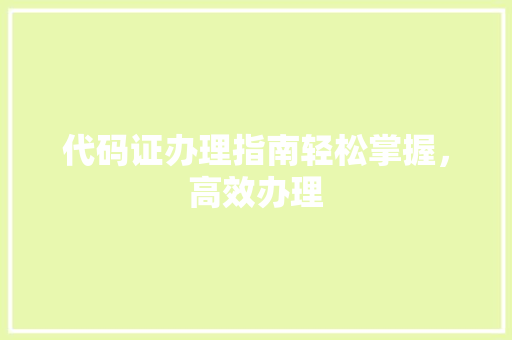 代码证办理指南轻松掌握，高效办理
