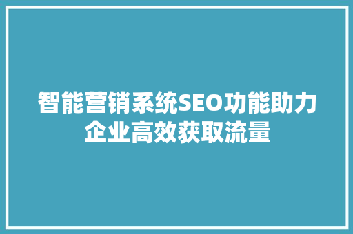 智能营销系统SEO功能助力企业高效获取流量