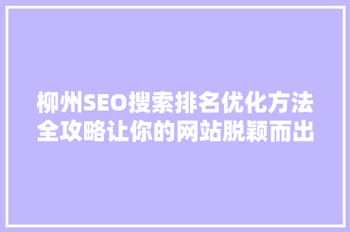 柳州SEO搜索排名优化方法全攻略让你的网站脱颖而出