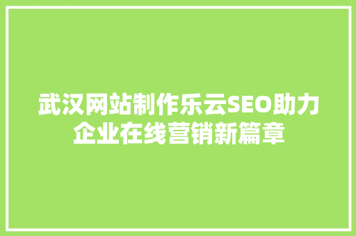 武汉网站制作乐云SEO助力企业在线营销新篇章