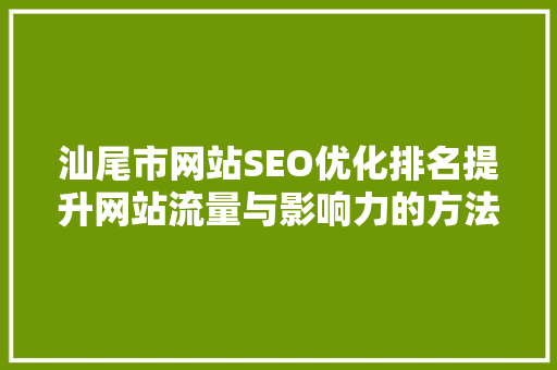 汕尾市网站SEO优化排名提升网站流量与影响力的方法