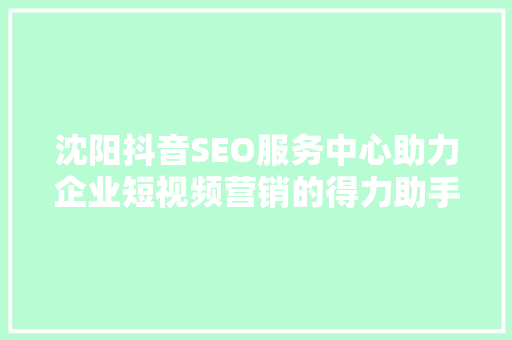 沈阳抖音SEO服务中心助力企业短视频营销的得力助手
