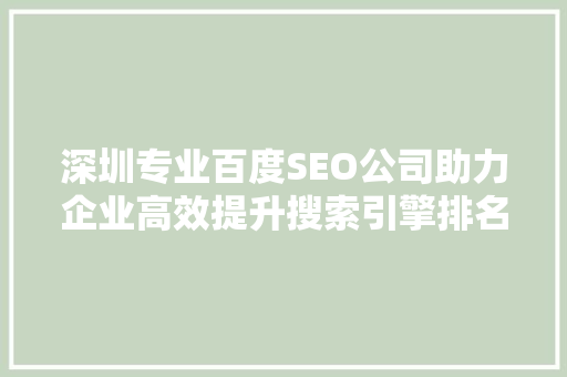 深圳专业百度SEO公司助力企业高效提升搜索引擎排名