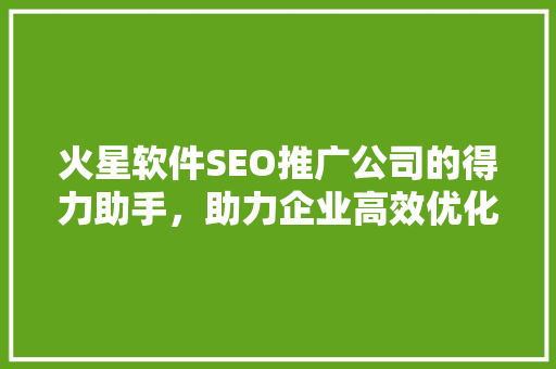 火星软件SEO推广公司的得力助手，助力企业高效优化搜索引擎排名