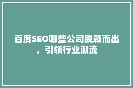 百度SEO哪些公司脱颖而出，引领行业潮流
