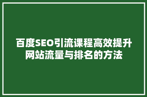 百度SEO引流课程高效提升网站流量与排名的方法