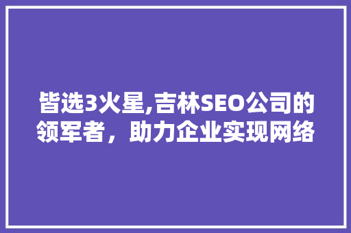 皆选3火星,吉林SEO公司的领军者，助力企业实现网络营销新突破