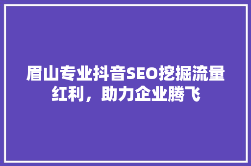 眉山专业抖音SEO挖掘流量红利，助力企业腾飞