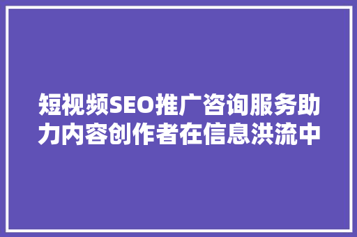 短视频SEO推广咨询服务助力内容创作者在信息洪流中脱颖而出