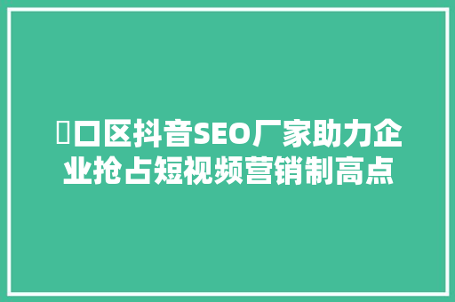 硚口区抖音SEO厂家助力企业抢占短视频营销制高点