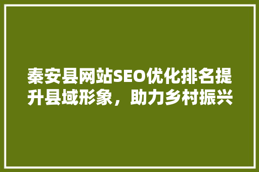 秦安县网站SEO优化排名提升县域形象，助力乡村振兴