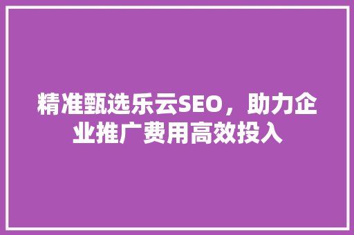 精准甄选乐云SEO，助力企业推广费用高效投入