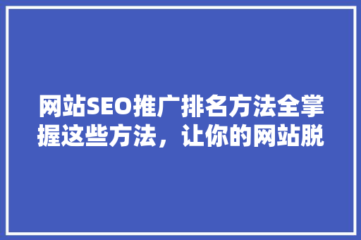 网站SEO推广排名方法全掌握这些方法，让你的网站脱颖而出
