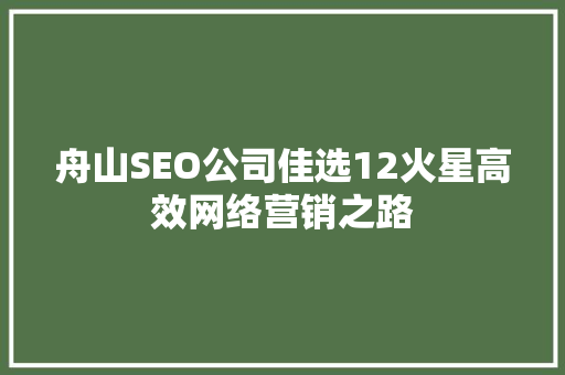 舟山SEO公司佳选12火星高效网络营销之路